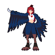 Pixel art of Galica, a harpy, holding a karambit.