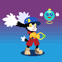 Pixel art of Klonoa and Huepow from Klonoa: Door to Phantomile.