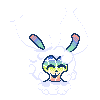 Pixel art of Taytay, a cyber bunny with cloud like fur.